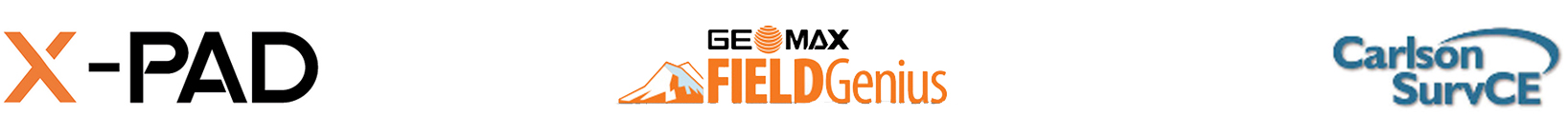 Logotipos X-Pad, Geomax FieldsGenius y Carlson SurvCE